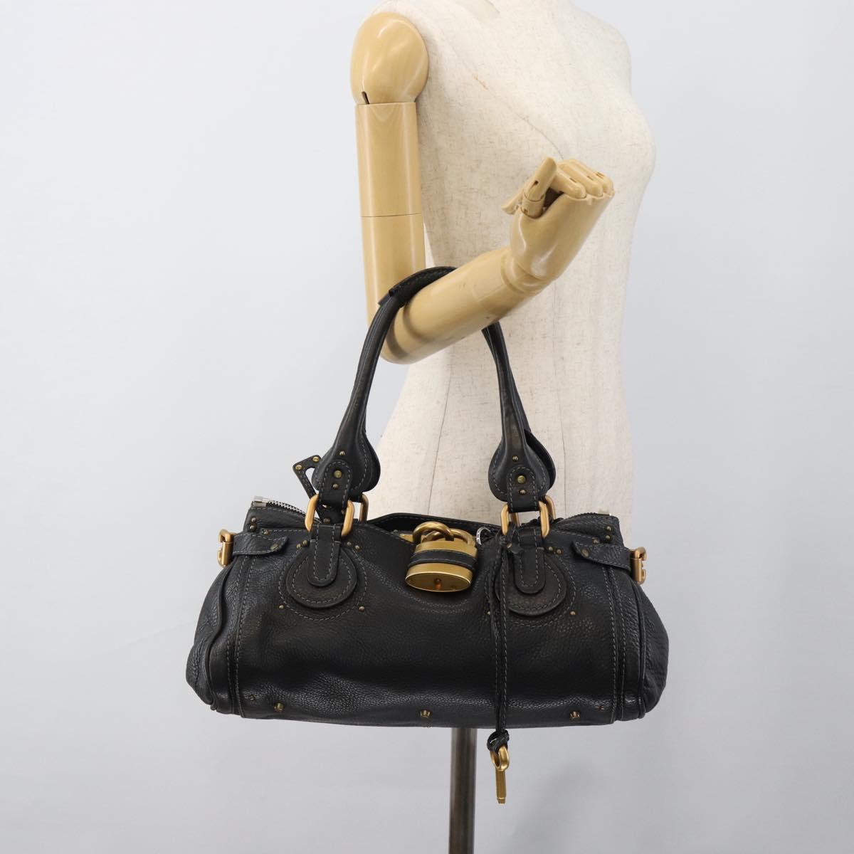 Chloe Paddington Hand Bag Leather Black Gold Silver Auth am11929M