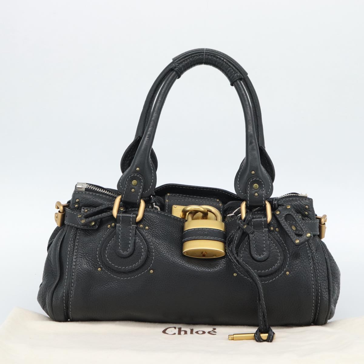 Chloe Paddington Hand Bag Leather Black Gold Silver Auth am11929M