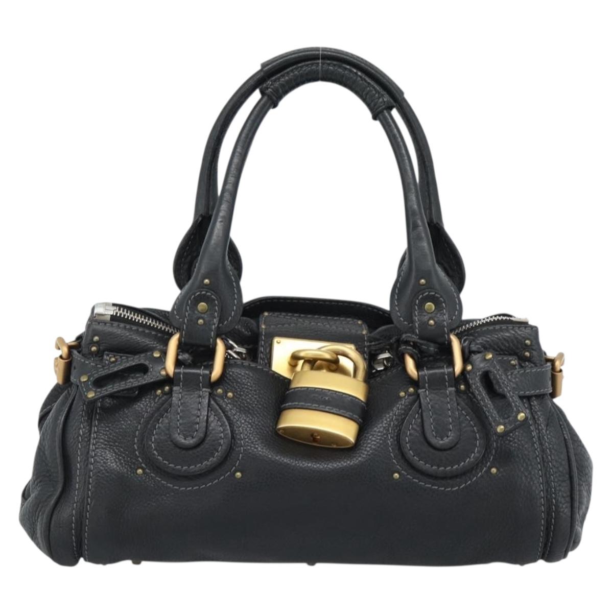 Chloe Paddington Hand Bag Leather Black Gold Silver Auth am11929M