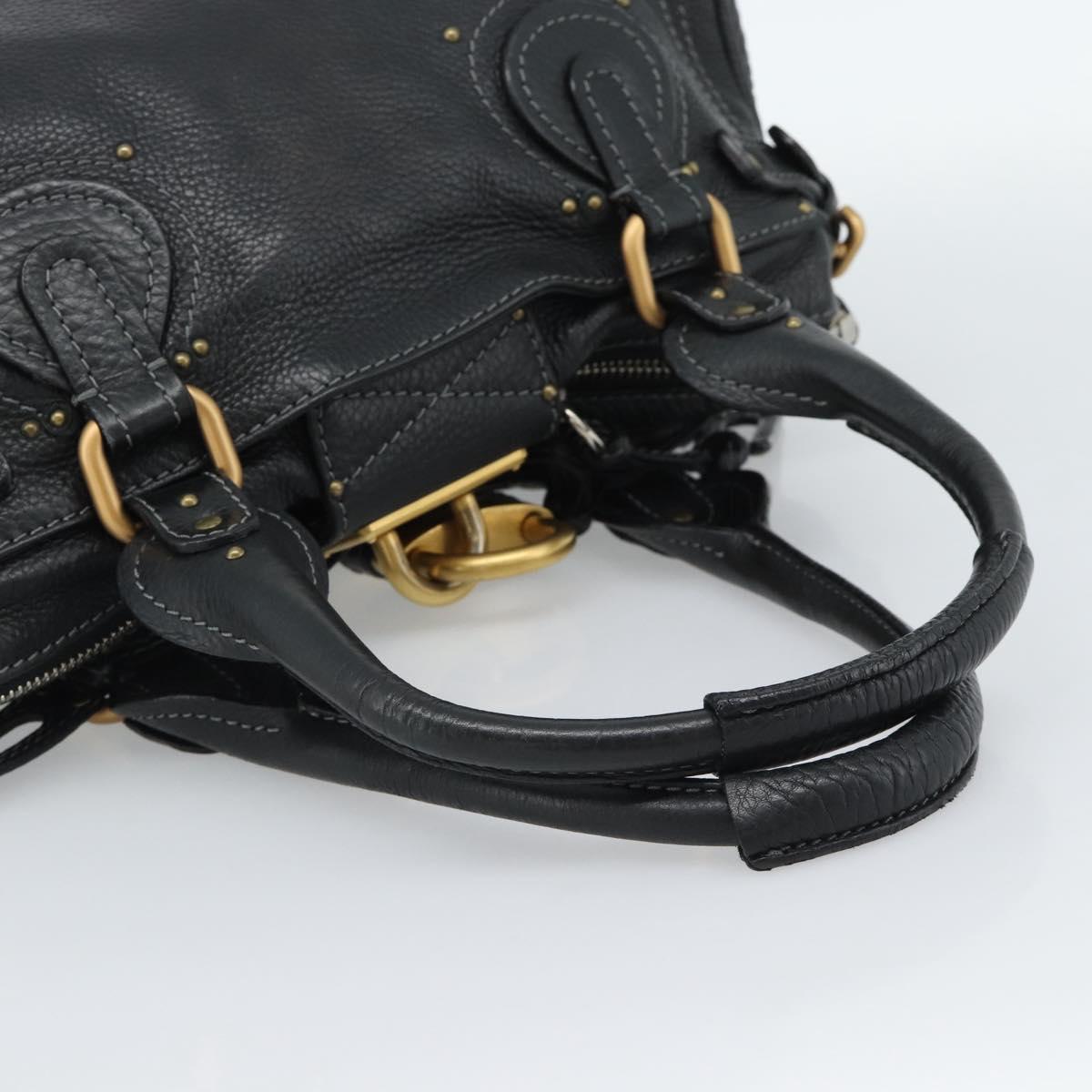 Chloe Paddington Hand Bag Leather Black Gold Silver Auth am11929M