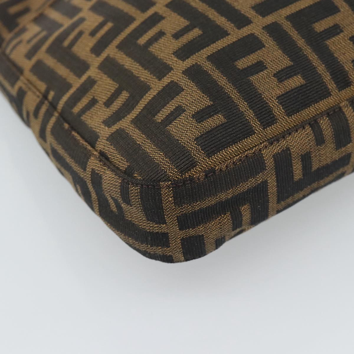FENDI Zucca Canvas Mamma Baguette Shoulder Bag Black Brown Silver Auth am11931V
