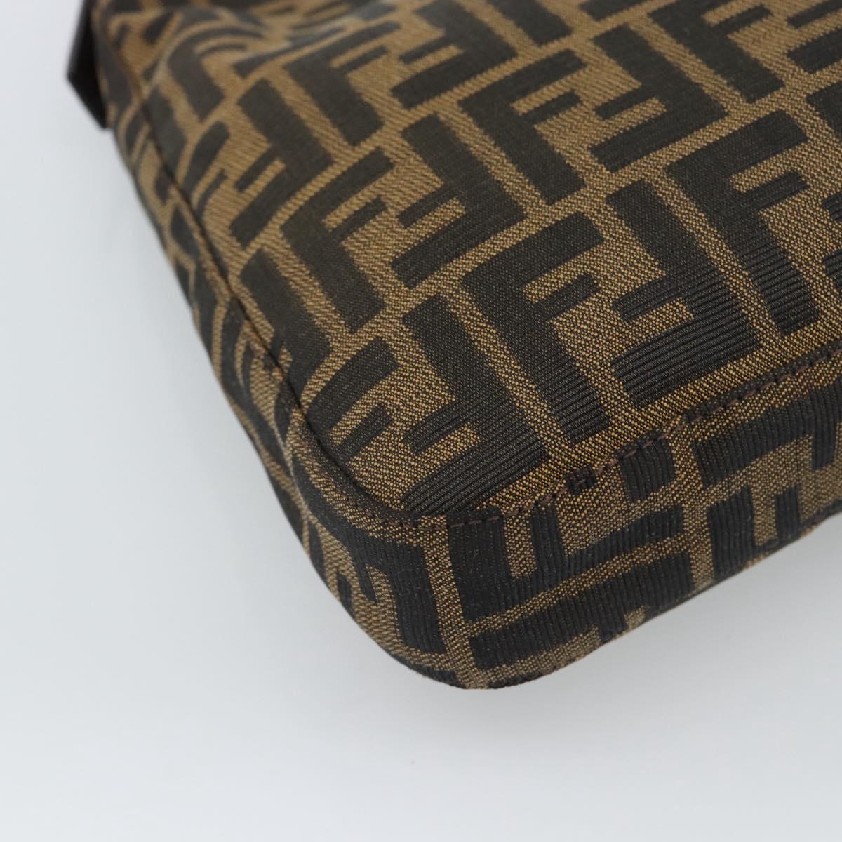 FENDI Zucca Canvas Mamma Baguette Shoulder Bag Black Brown Silver Auth am11931V