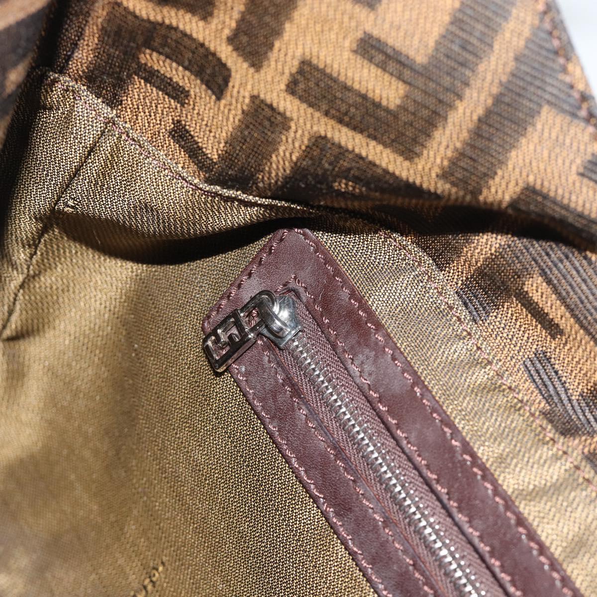 FENDI Zucca Canvas Mamma Baguette Shoulder Bag Black Brown Silver Auth am11931V