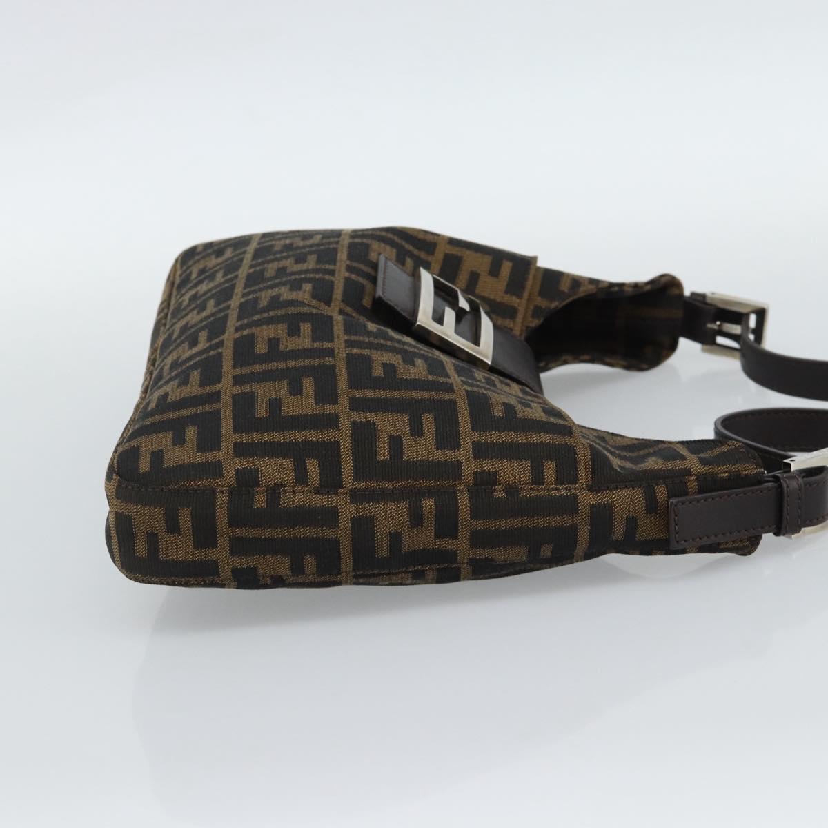 FENDI Zucca Canvas Mamma Baguette Shoulder Bag Black Brown Silver Auth am11931V