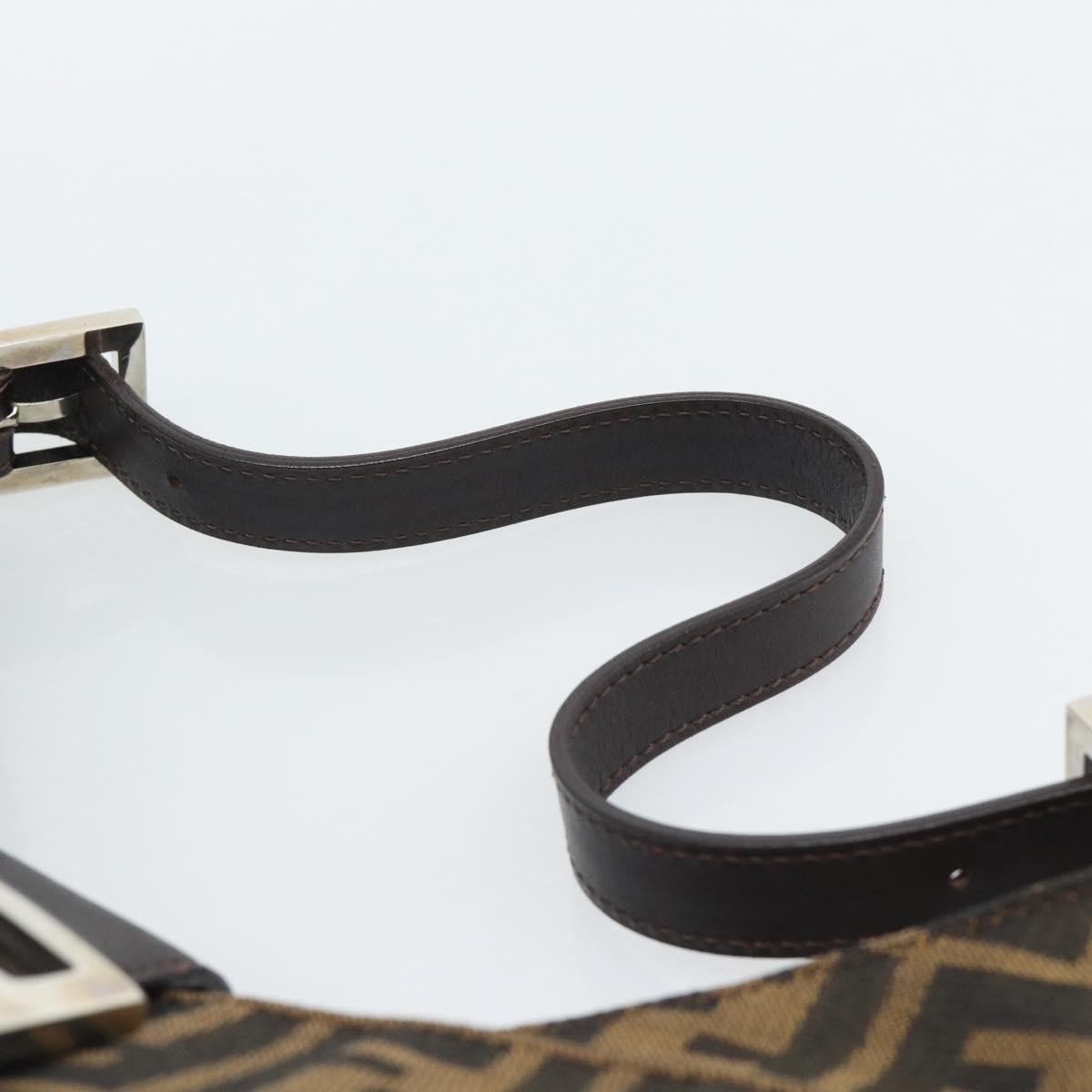 FENDI Zucca Canvas Mamma Baguette Shoulder Bag Black Brown Silver Auth am11931V