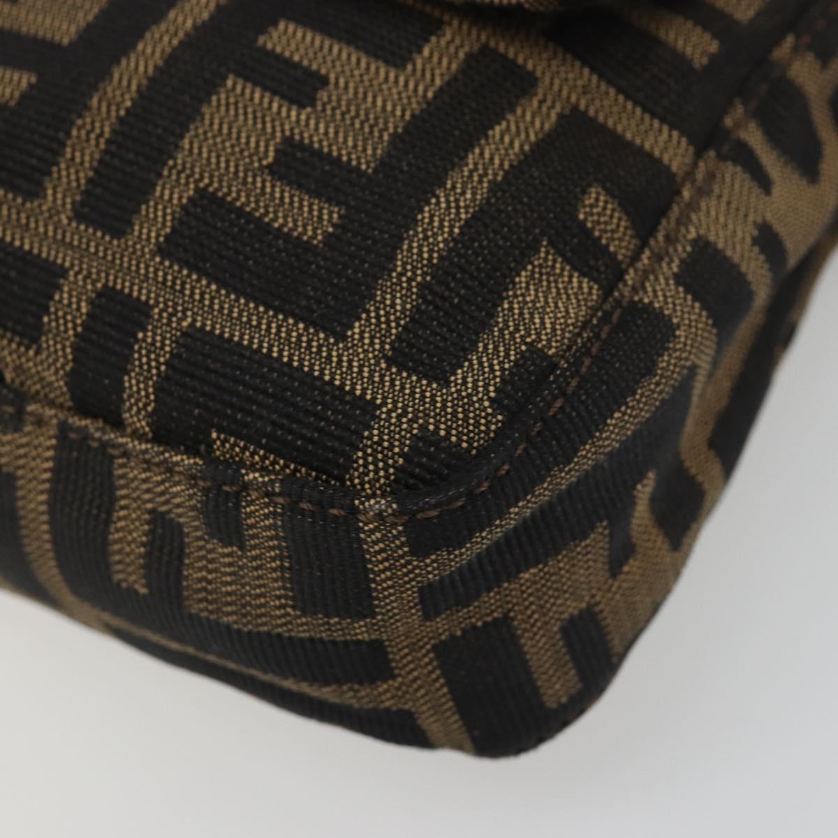 FENDI Zucca Canvas Mamma Baguette Shoulder Bag Black Brown Silver Auth am11934A