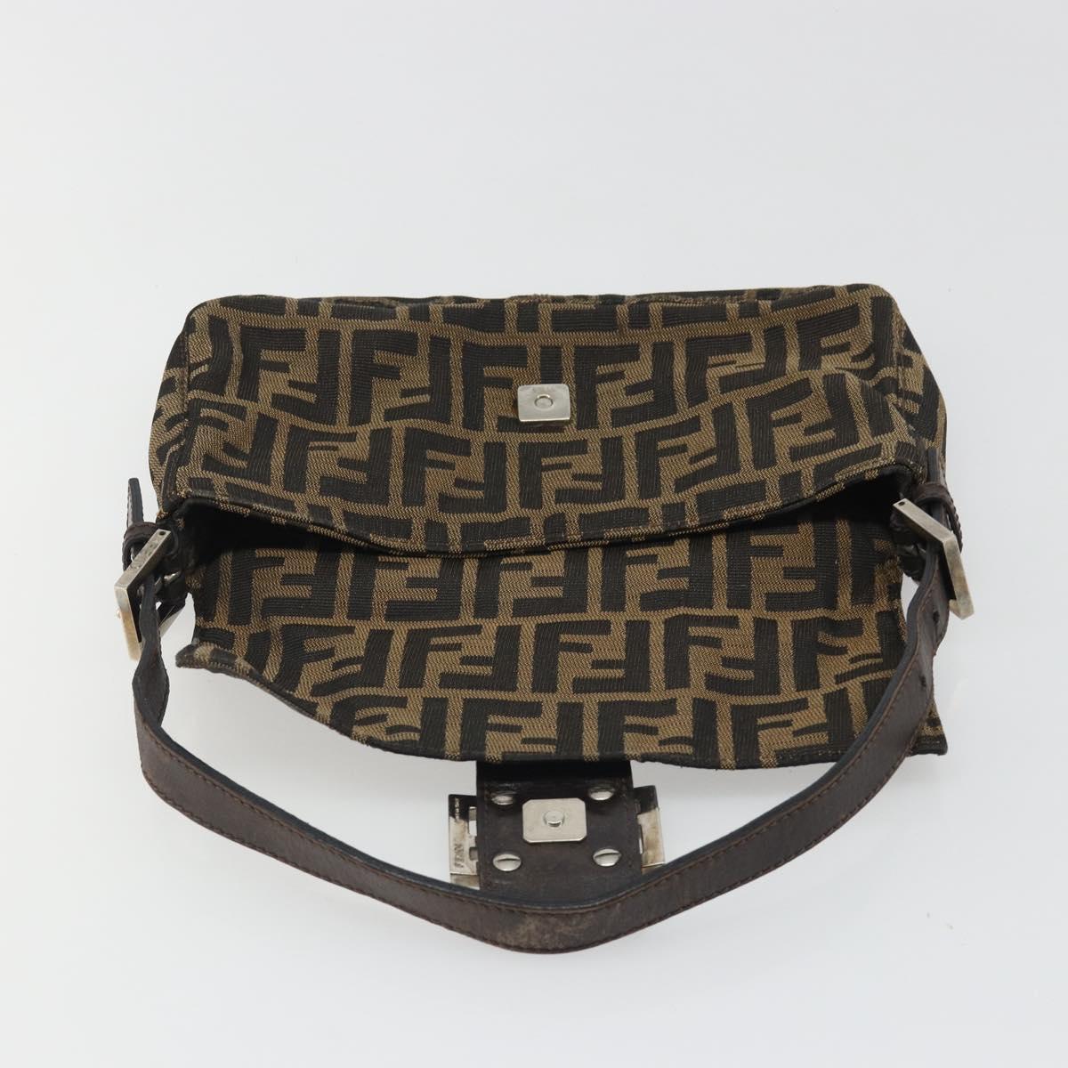 FENDI Zucca Canvas Mamma Baguette Shoulder Bag Black Brown Silver Auth am11934A