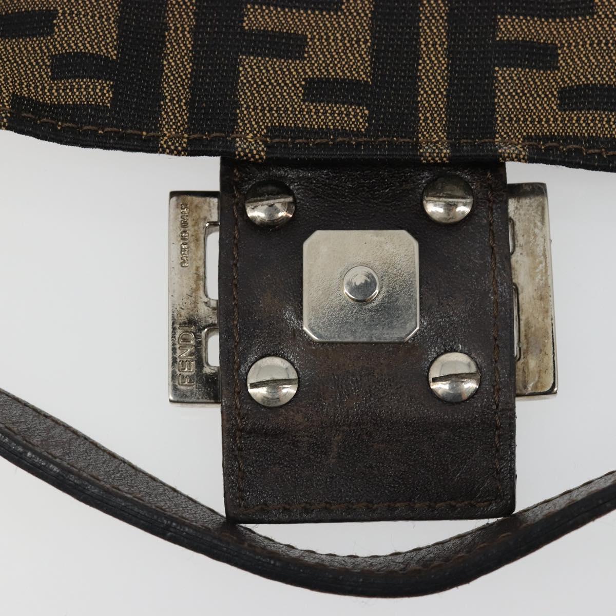 FENDI Zucca Canvas Mamma Baguette Shoulder Bag Black Brown Silver Auth am11934A