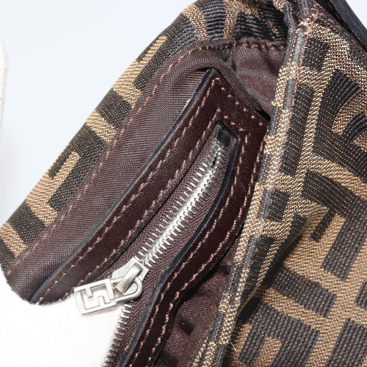 FENDI Zucca Canvas Mamma Baguette Shoulder Bag Black Brown Silver Auth am11934A