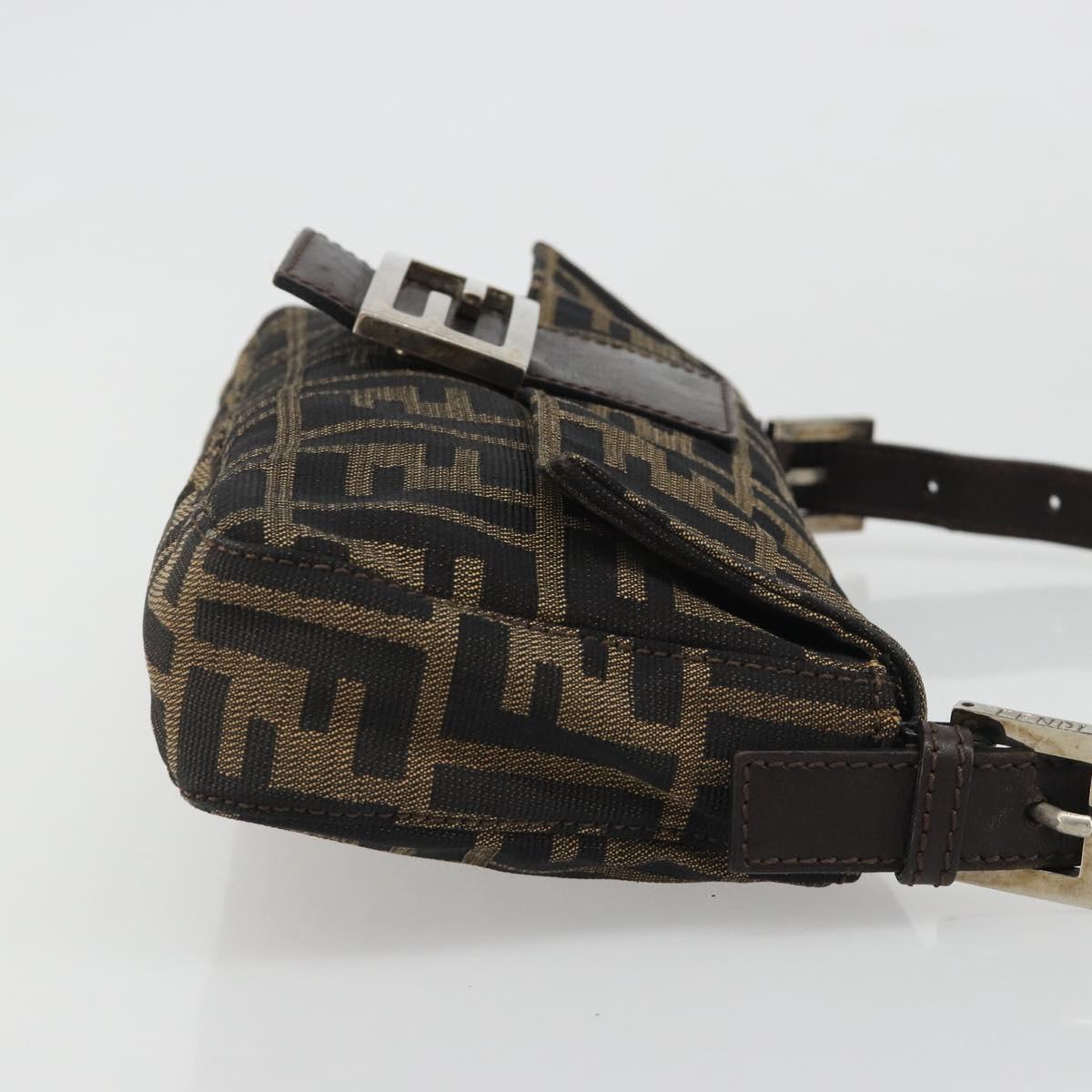 FENDI Zucca Canvas Mamma Baguette Shoulder Bag Black Brown Silver Auth am11934A