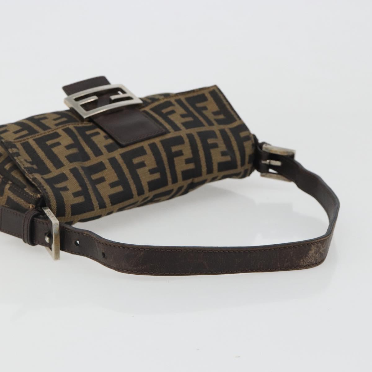 FENDI Zucca Canvas Mamma Baguette Shoulder Bag Black Brown Silver Auth am11934A