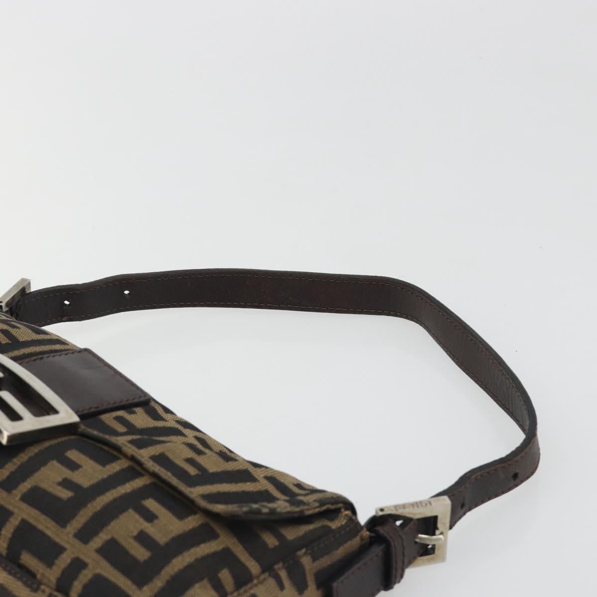 FENDI Zucca Canvas Mamma Baguette Shoulder Bag Black Brown Silver Auth am11934A
