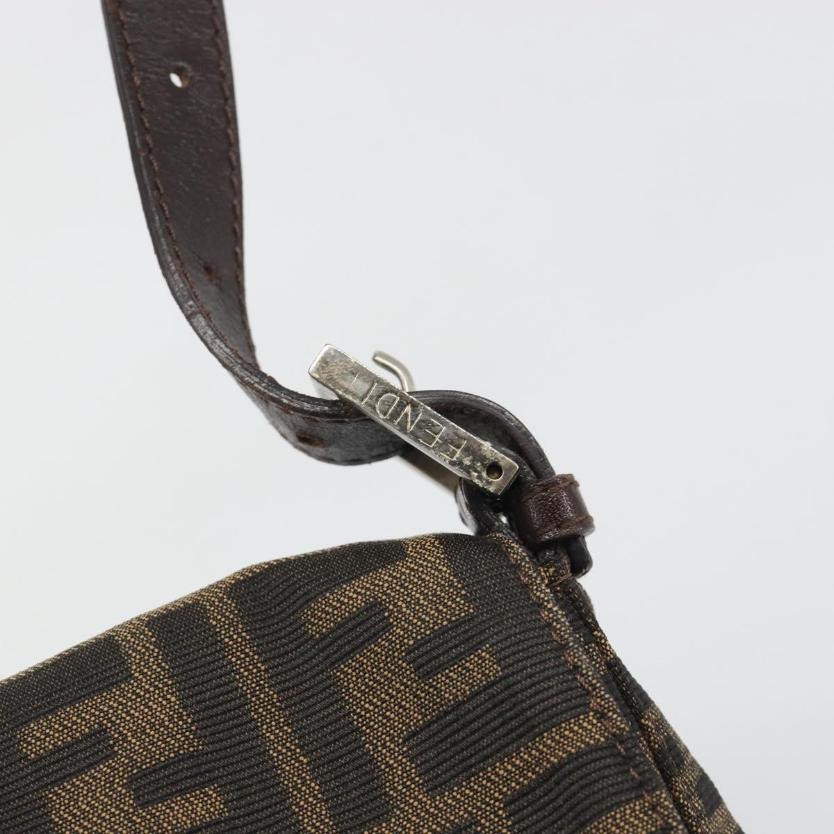 FENDI Zucca Canvas Mamma Baguette Shoulder Bag Black Brown Silver Auth am11936V