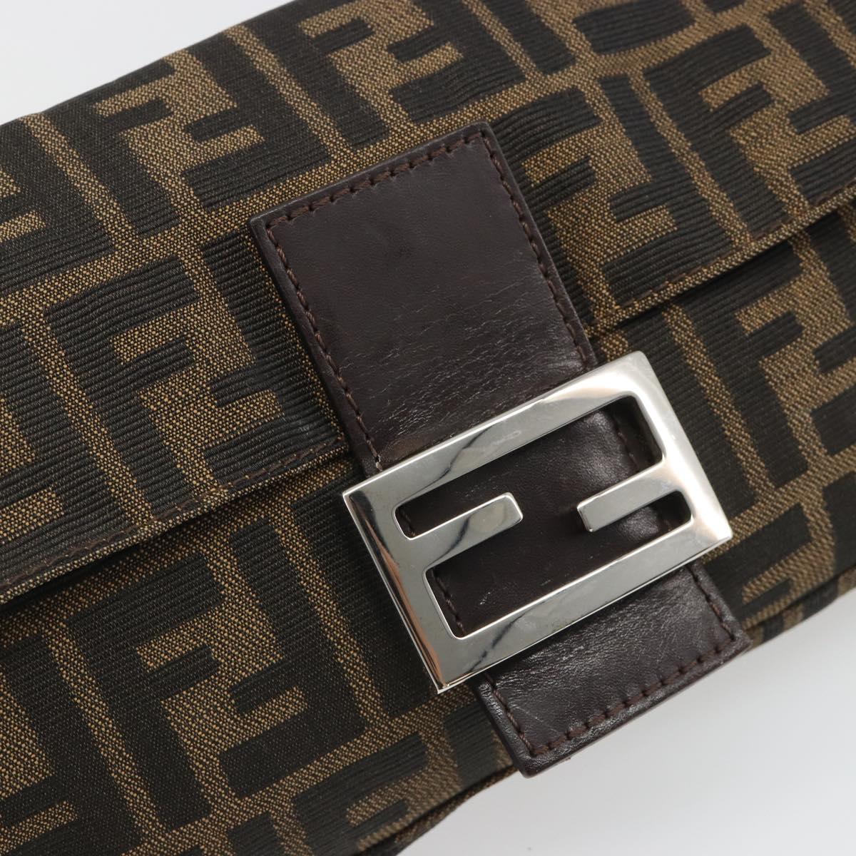 FENDI Zucca Canvas Mamma Baguette Shoulder Bag Black Brown Silver Auth am11936V