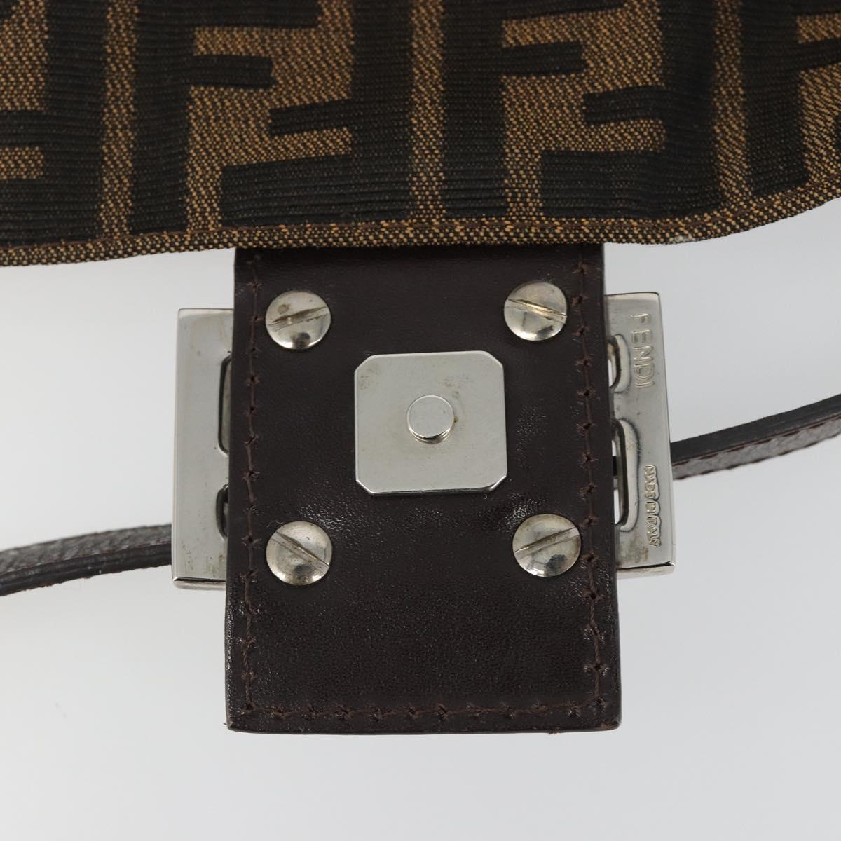 FENDI Zucca Canvas Mamma Baguette Shoulder Bag Black Brown Silver Auth am11936V