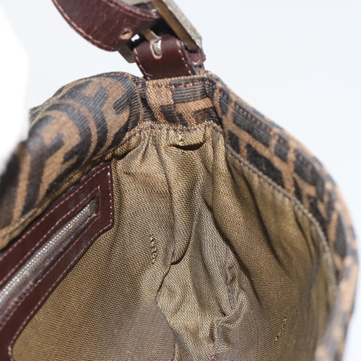 FENDI Zucca Canvas Mamma Baguette Shoulder Bag Black Brown Silver Auth am11936V