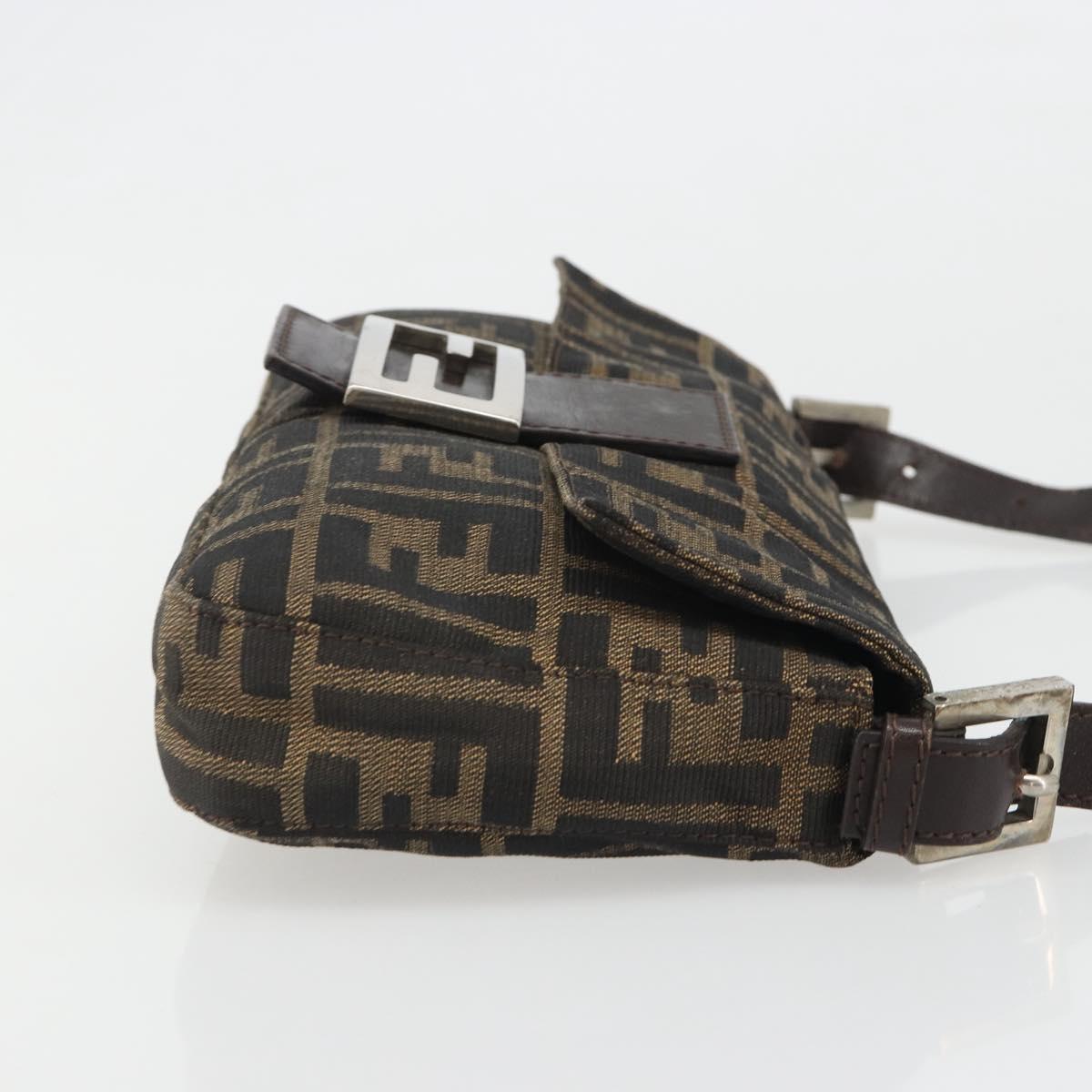 FENDI Zucca Canvas Mamma Baguette Shoulder Bag Black Brown Silver Auth am11936V