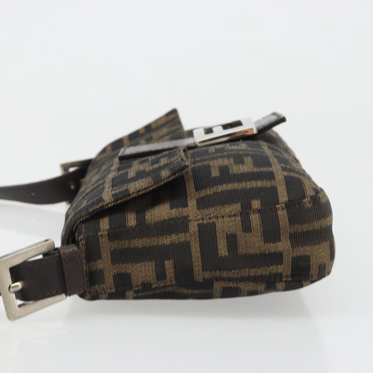 FENDI Zucca Canvas Mamma Baguette Shoulder Bag Black Brown Silver Auth am11936V