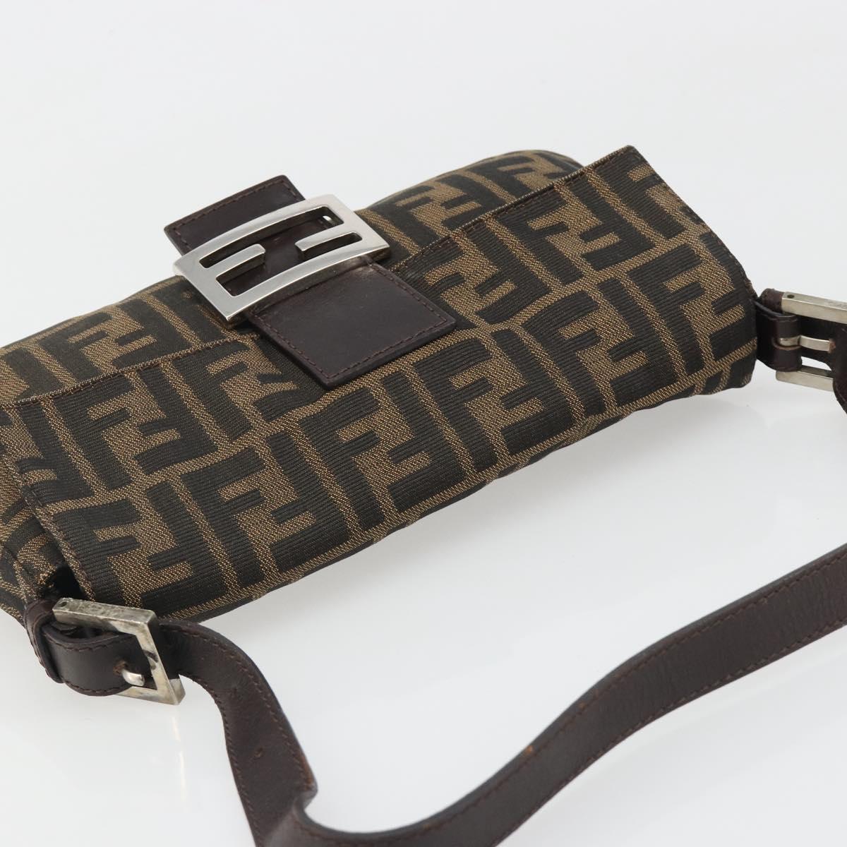 FENDI Zucca Canvas Mamma Baguette Shoulder Bag Black Brown Silver Auth am11936V