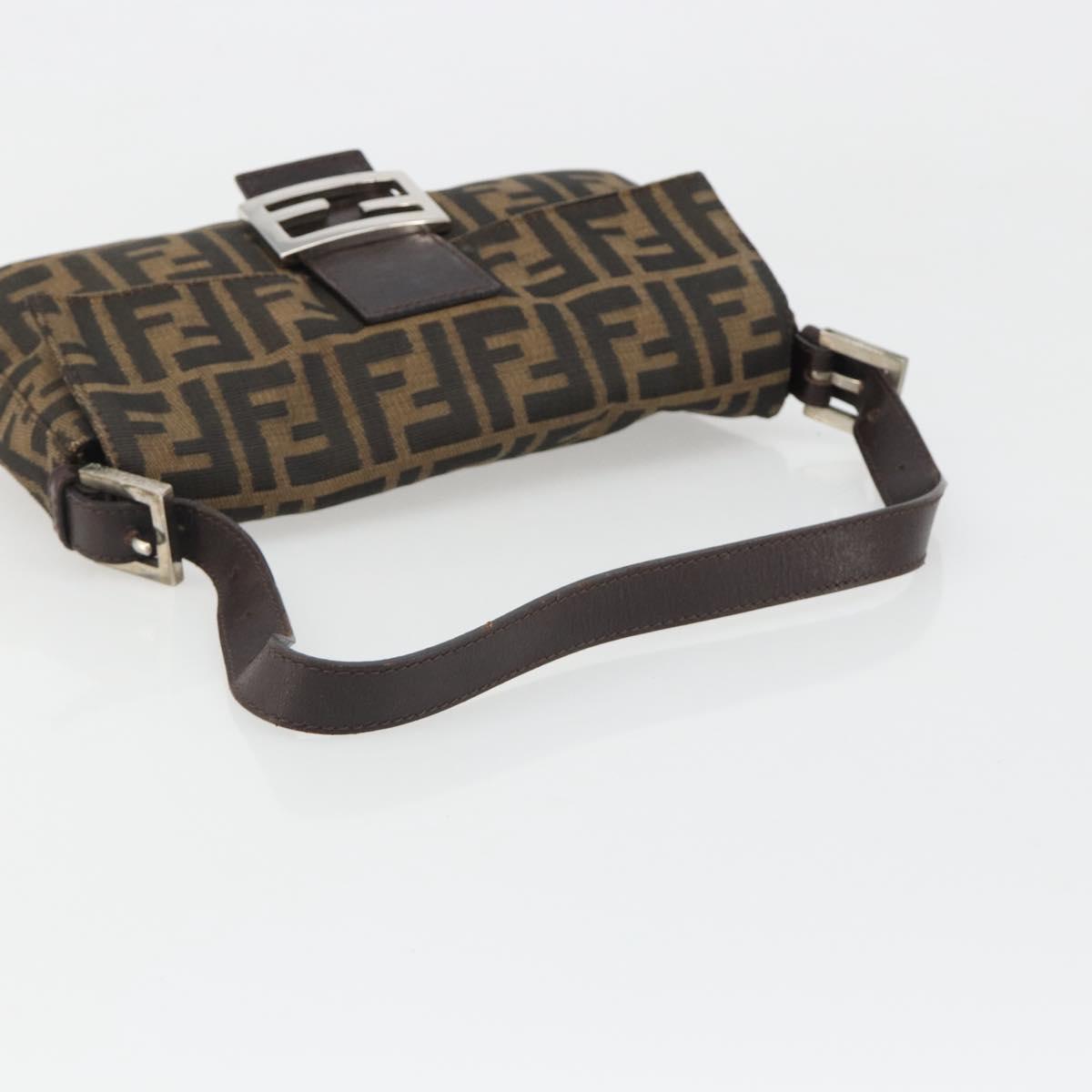 FENDI Zucca Canvas Mamma Baguette Shoulder Bag Black Brown Silver Auth am11936V