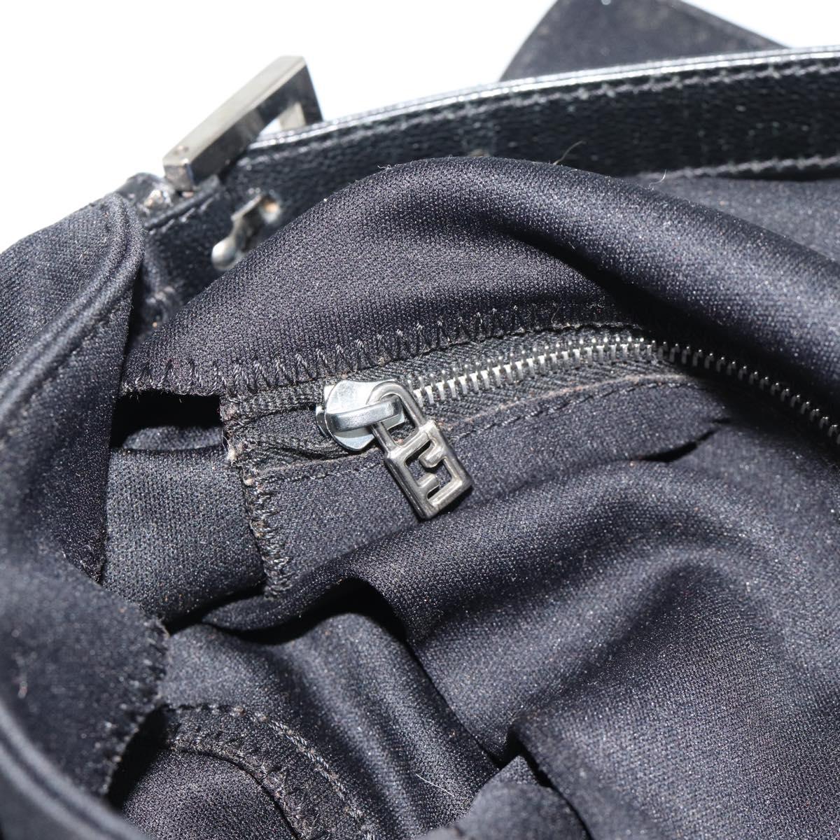 FENDI Mamma Baguette Hand Bag Cotton jersey Black Silver Auth am11937A