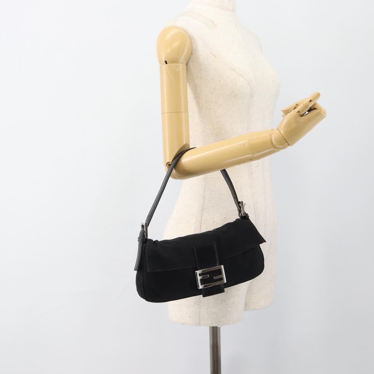 FENDI Mamma Baguette Hand Bag Cotton jersey Black Silver Auth am11937A