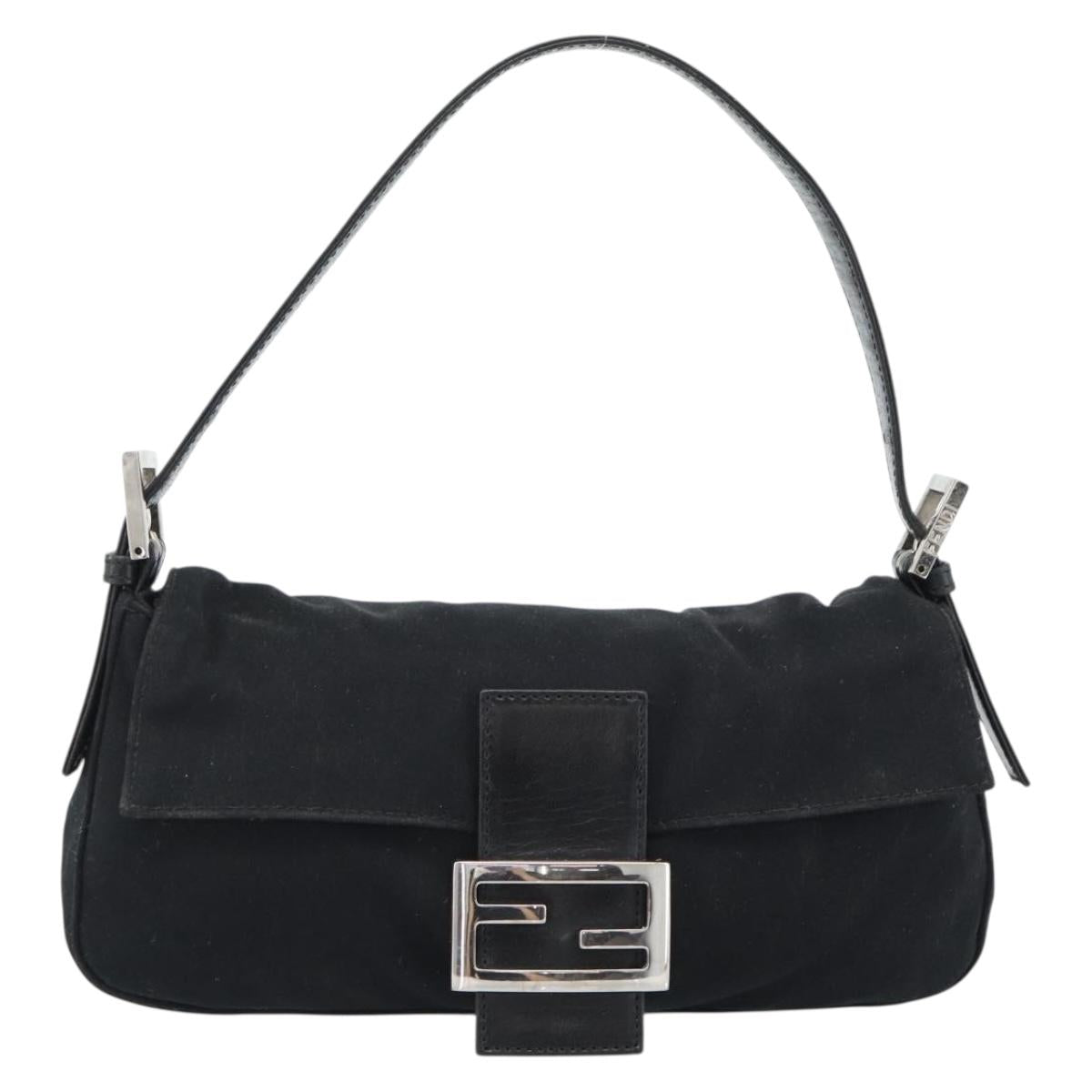 FENDI Mamma Baguette Hand Bag Cotton jersey Black Silver Auth am11937A