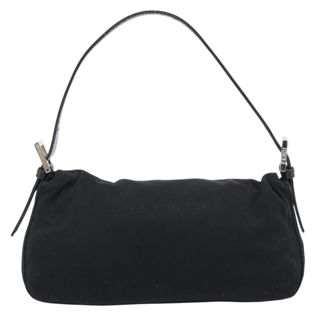 FENDI Mamma Baguette Hand Bag Cotton jersey Black Silver Auth am11937A