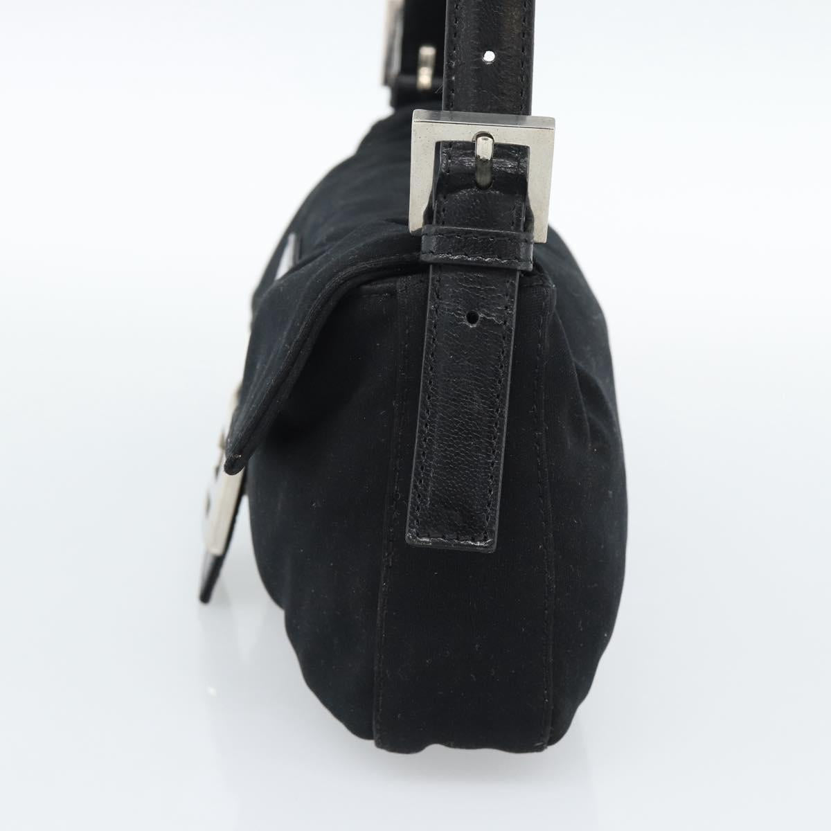 FENDI Mamma Baguette Hand Bag Cotton jersey Black Silver Auth am11937A