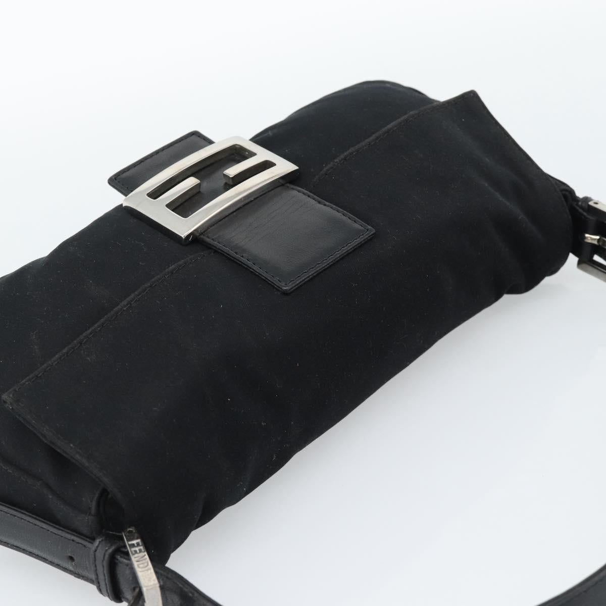 FENDI Mamma Baguette Hand Bag Cotton jersey Black Silver Auth am11937A