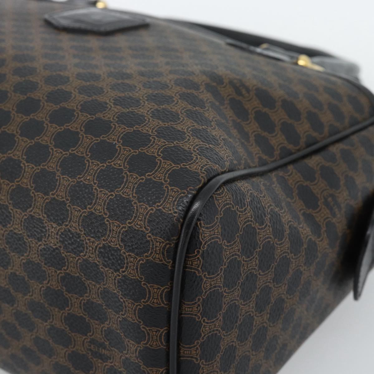 CELINE Macadam Canvas Boston Bag PVC Leather Black Gold Auth am11938V