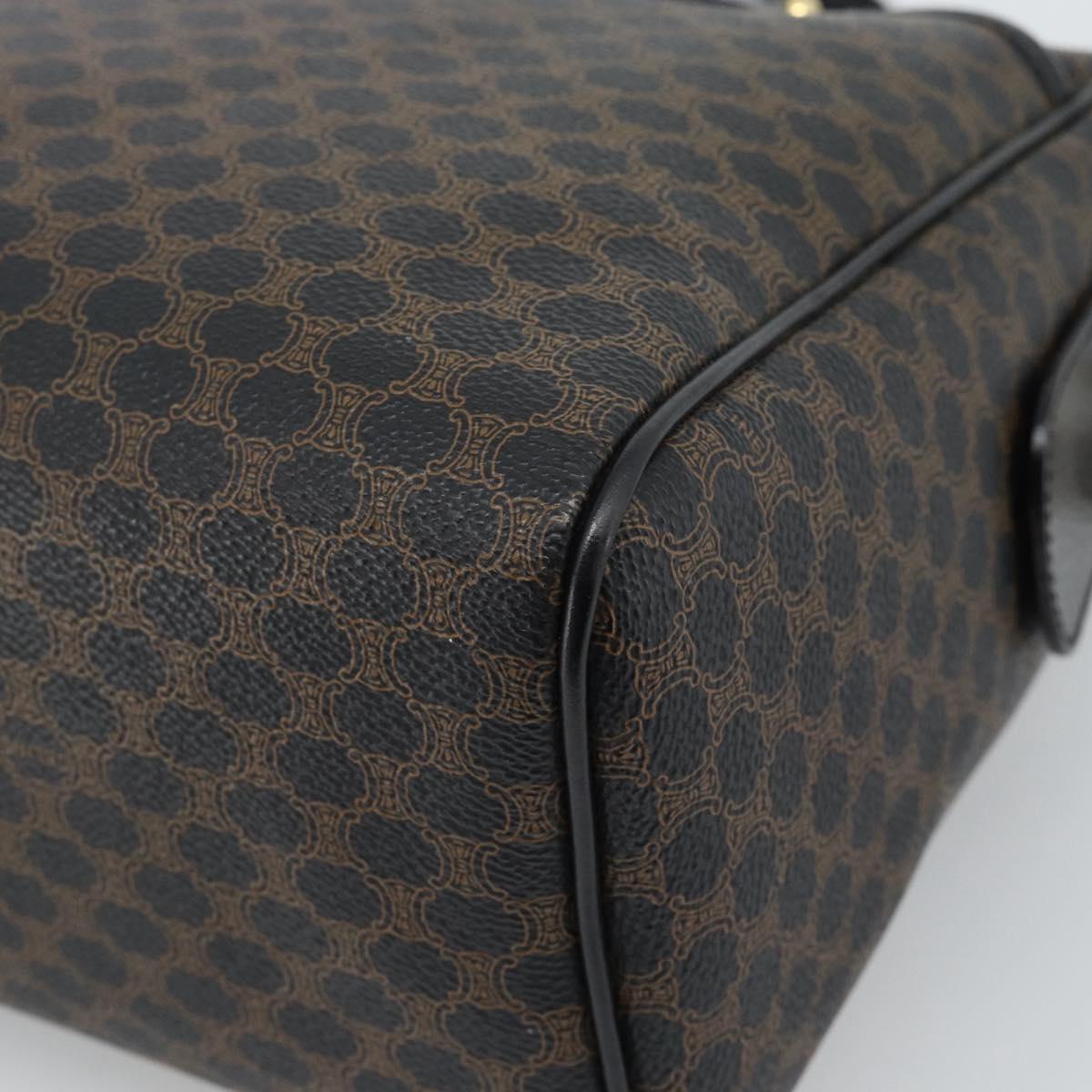 CELINE Macadam Canvas Boston Bag PVC Leather Black Gold Auth am11938V