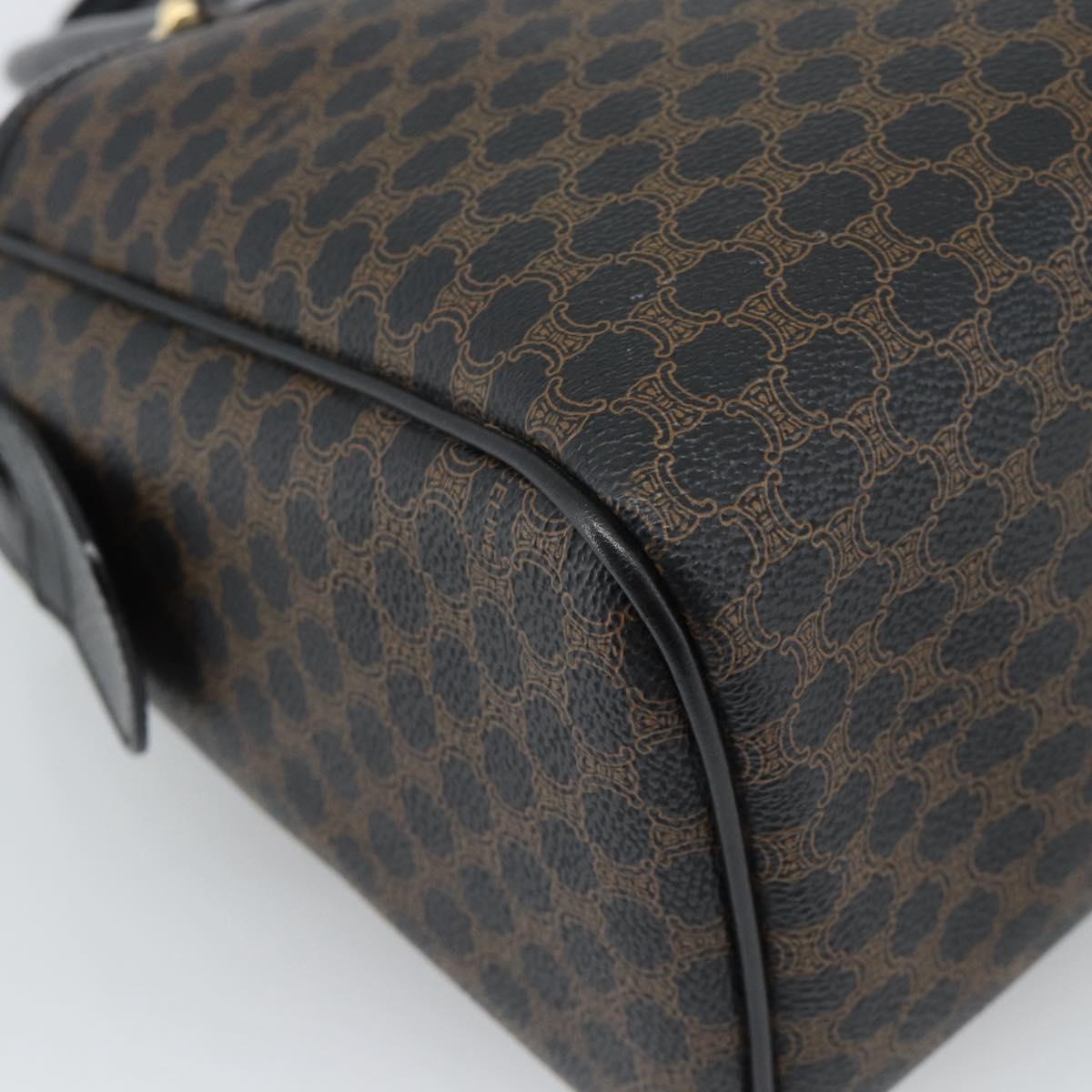 CELINE Macadam Canvas Boston Bag PVC Leather Black Gold Auth am11938V