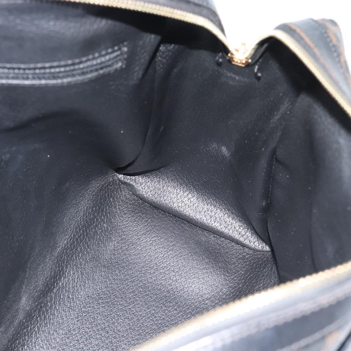 CELINE Macadam Canvas Boston Bag PVC Leather Black Gold Auth am11938V