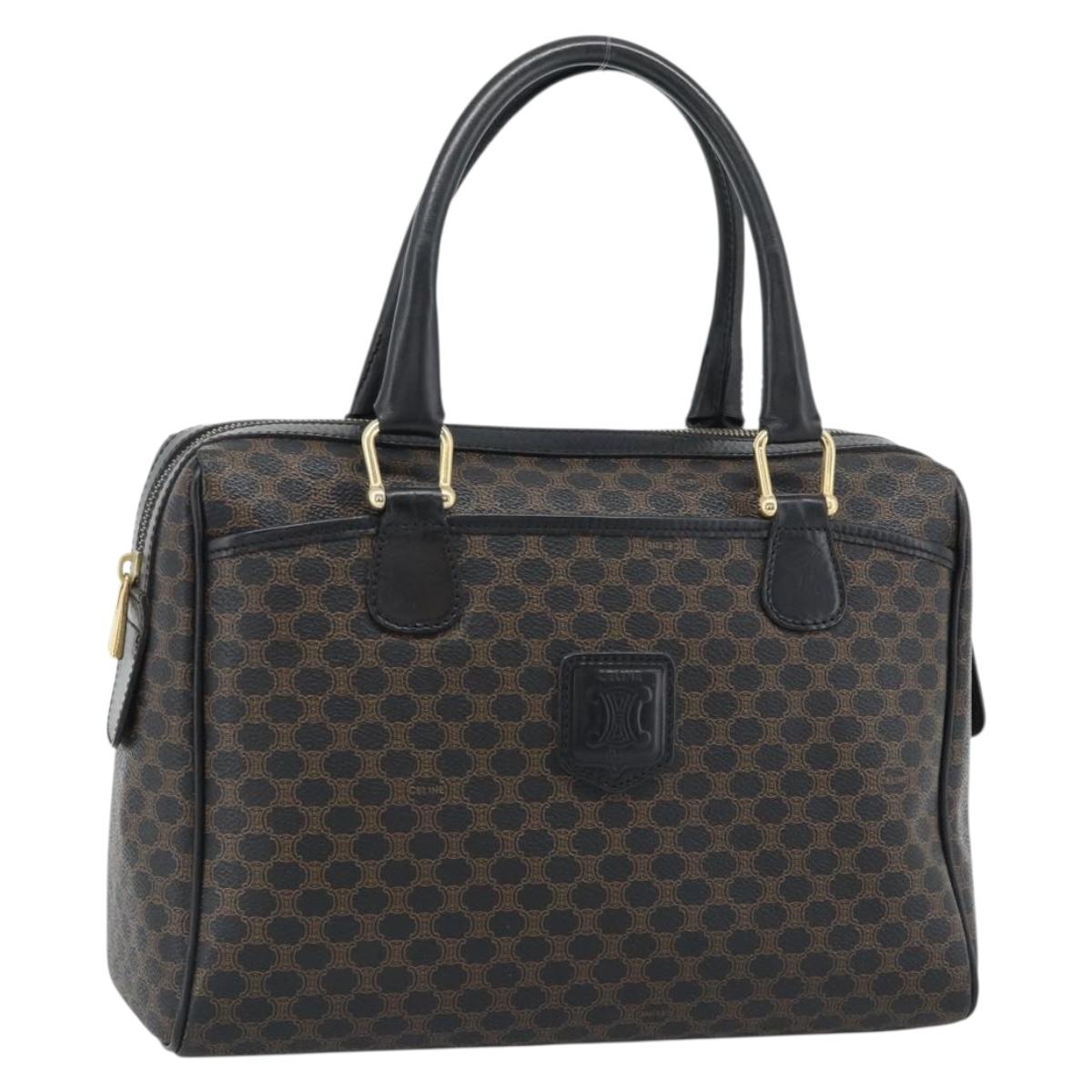 CELINE Macadam Canvas Boston Bag PVC Leather Black Gold Auth am11938V