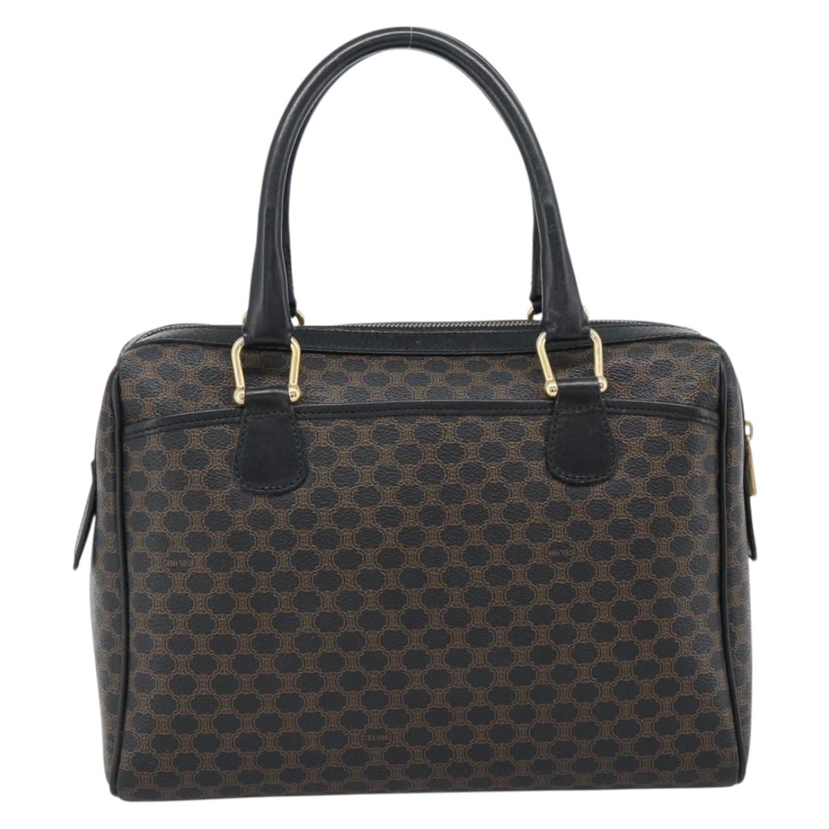 CELINE Macadam Canvas Boston Bag PVC Leather Black Gold Auth am11938V