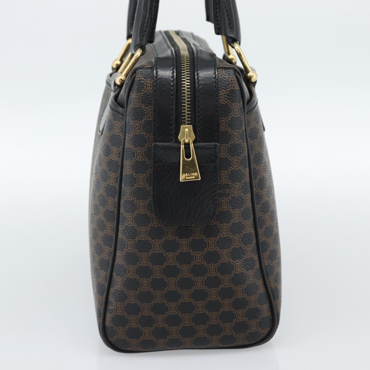 CELINE Macadam Canvas Boston Bag PVC Leather Black Gold Auth am11938V