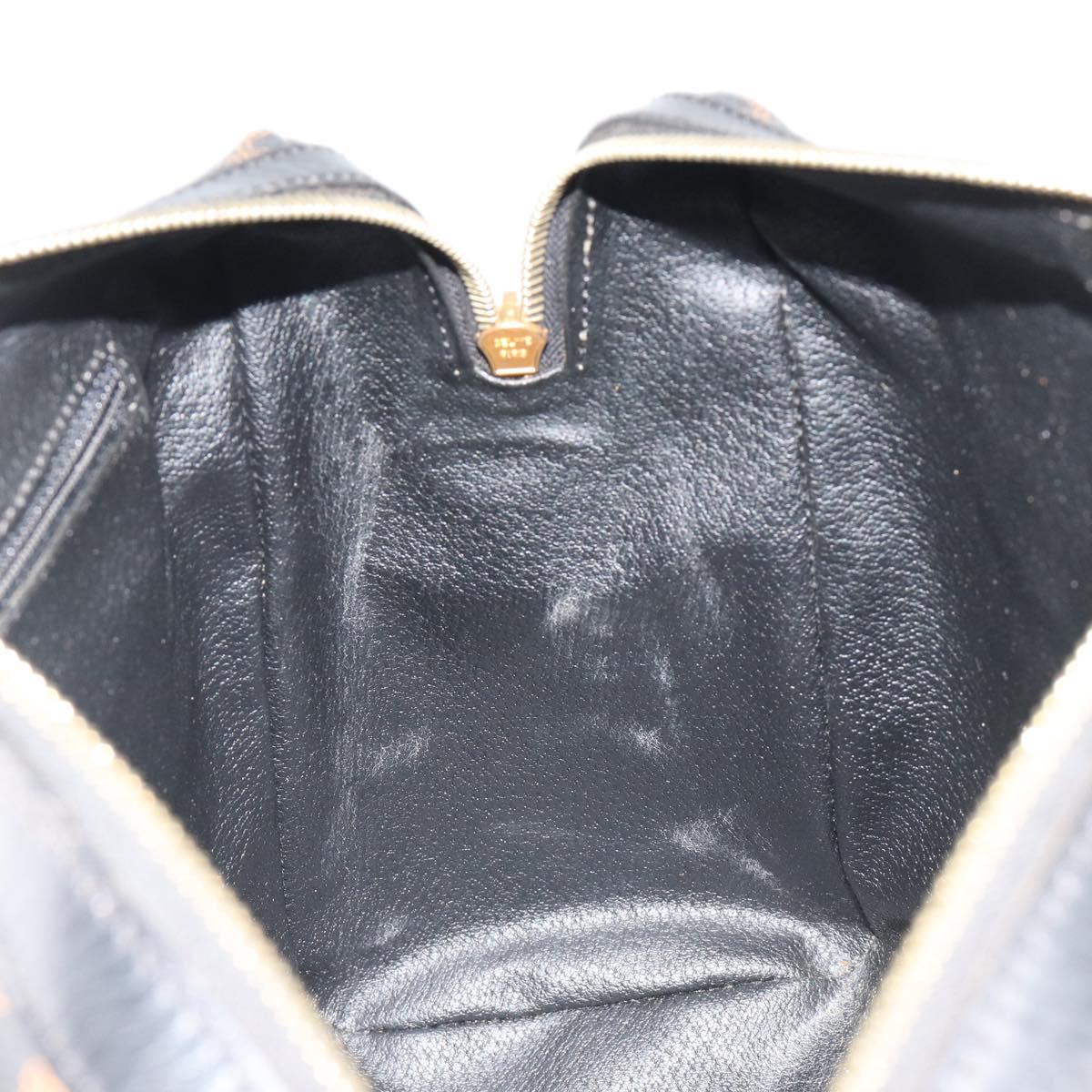 CELINE Macadam Canvas Boston Bag PVC Leather Black Gold Auth am11939V