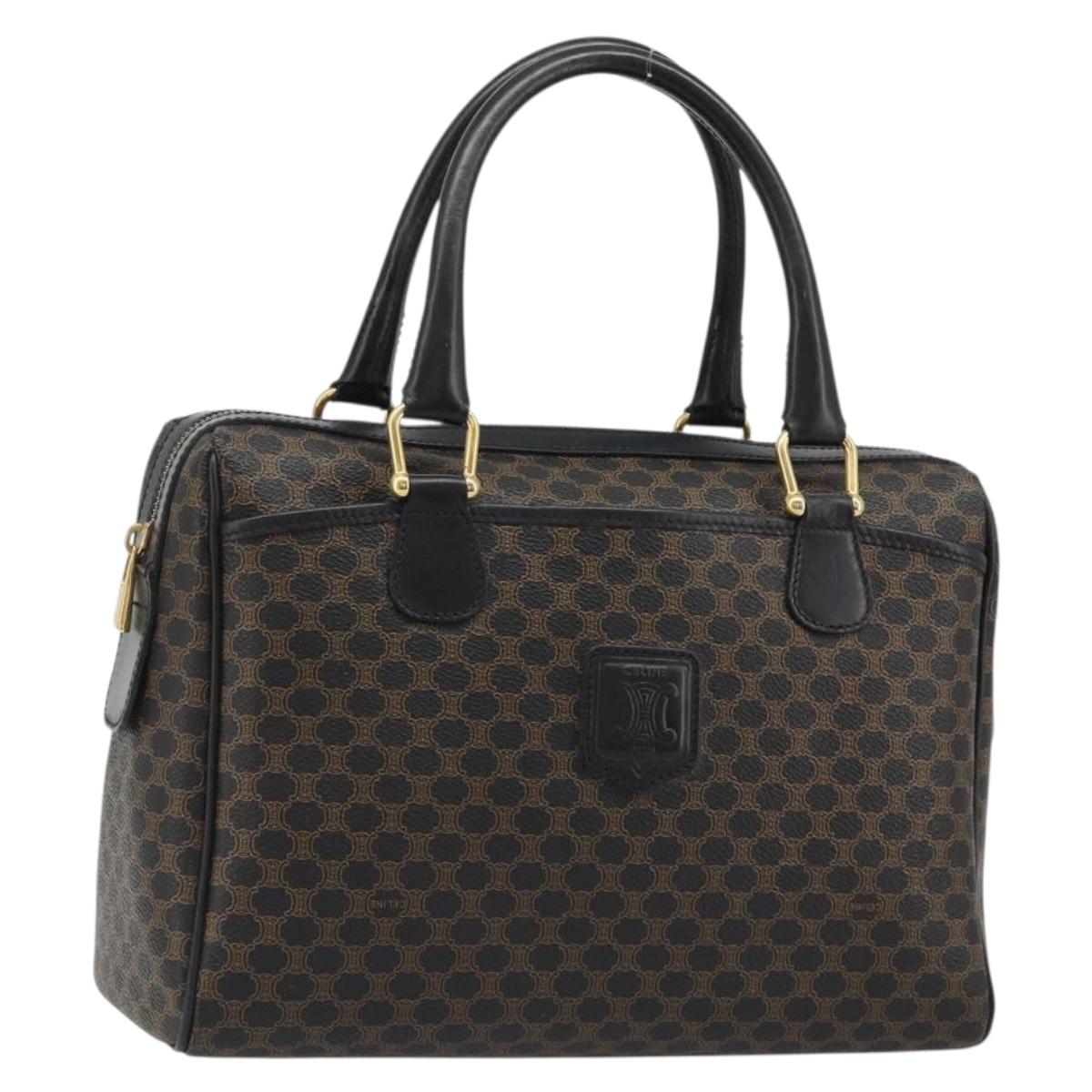 CELINE Macadam Canvas Boston Bag PVC Leather Black Gold Auth am11939V