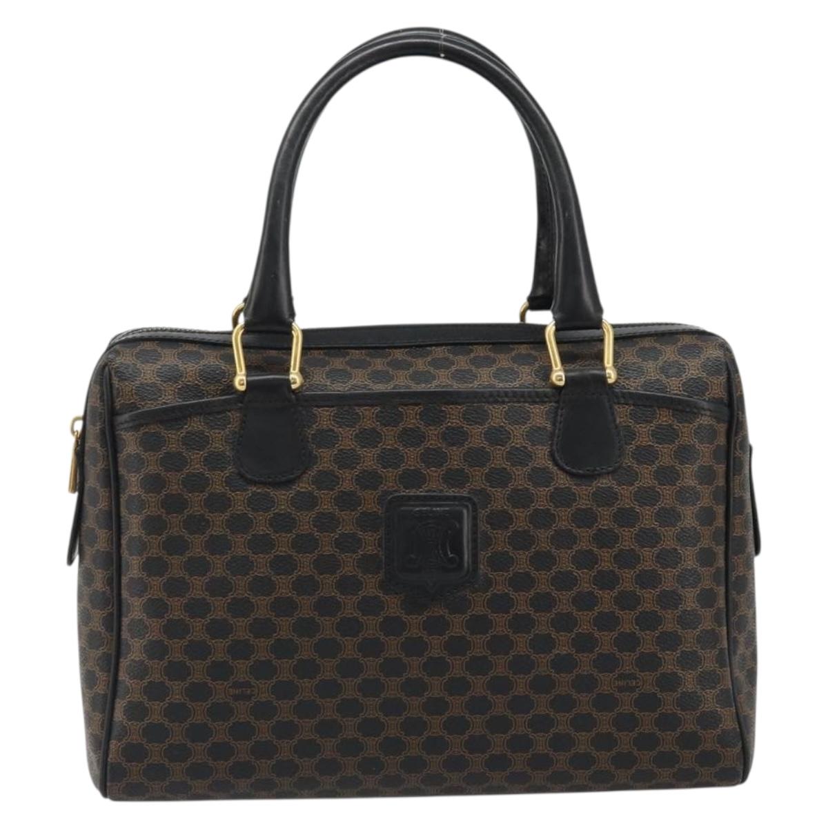 CELINE Macadam Canvas Boston Bag PVC Leather Black Gold Auth am11939V