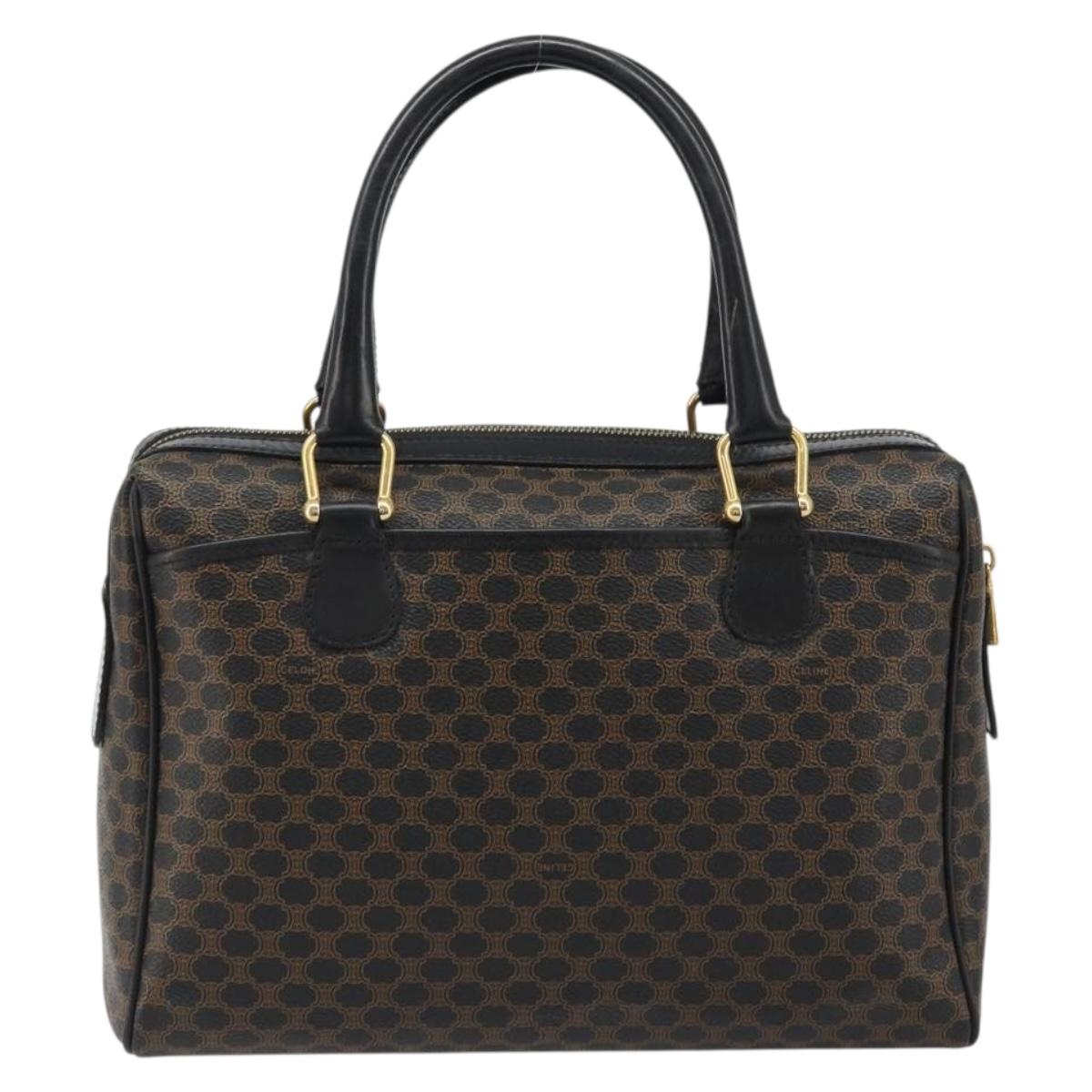 CELINE Macadam Canvas Boston Bag PVC Leather Black Gold Auth am11939V