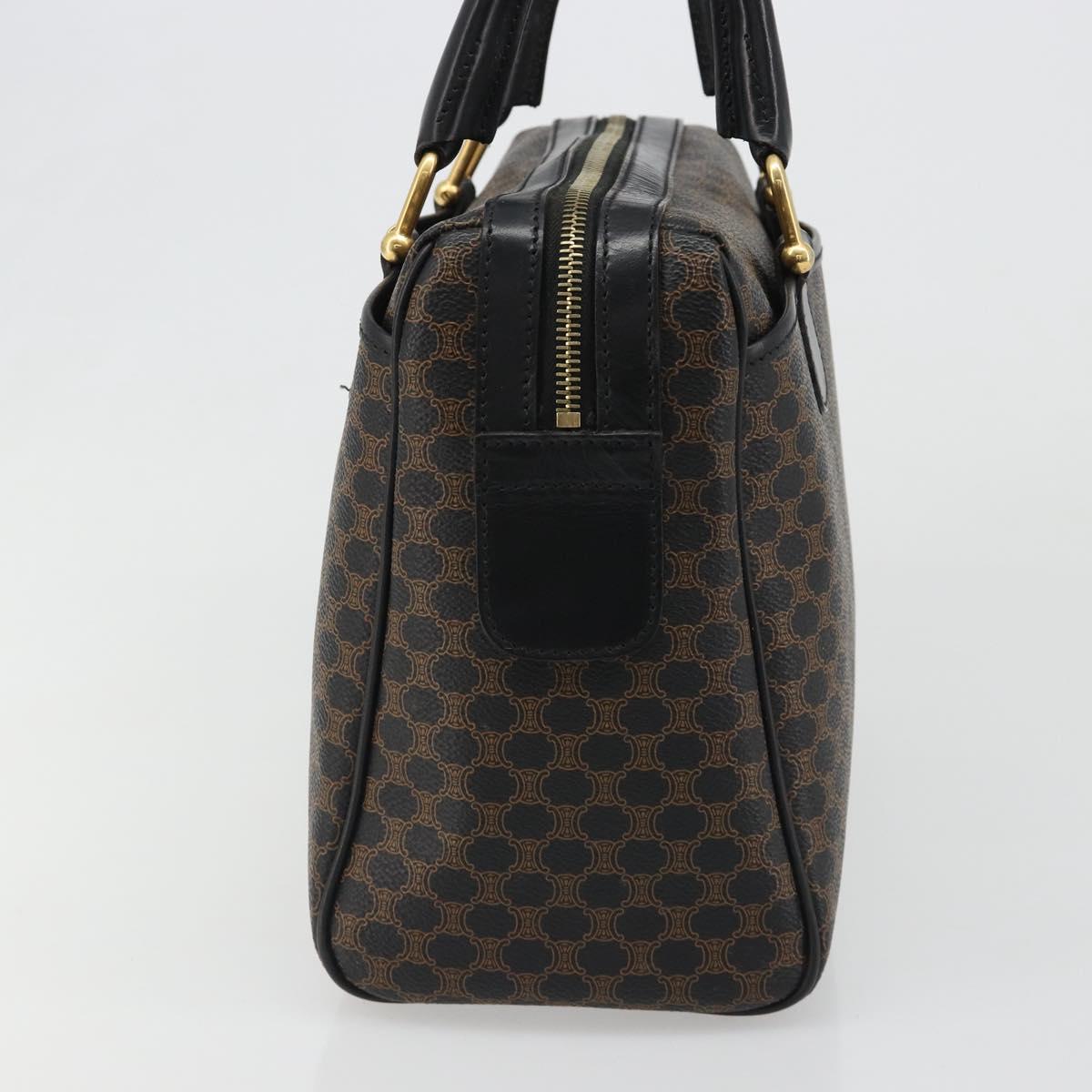 CELINE Macadam Canvas Boston Bag PVC Leather Black Gold Auth am11939V