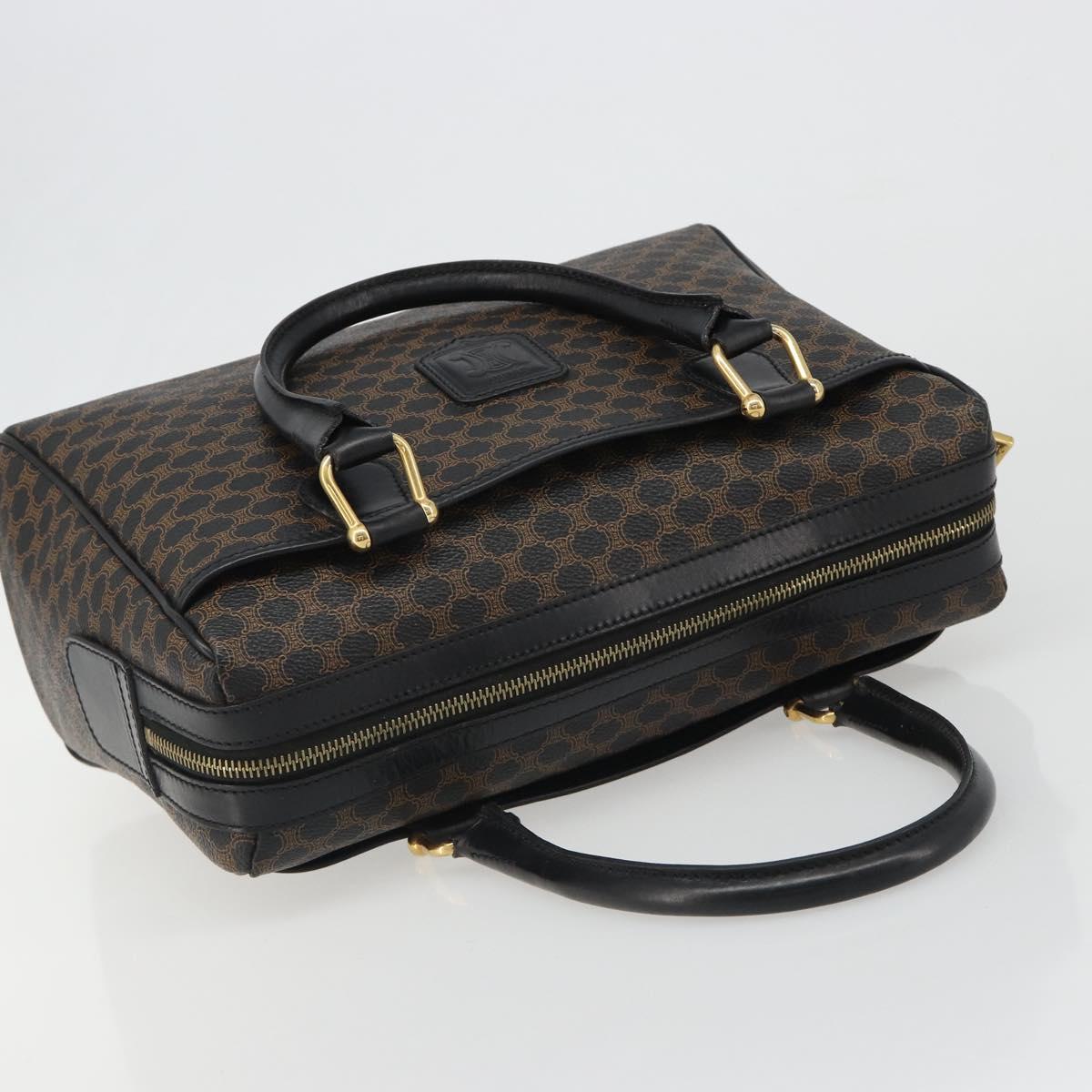 CELINE Macadam Canvas Boston Bag PVC Leather Black Gold Auth am11939V
