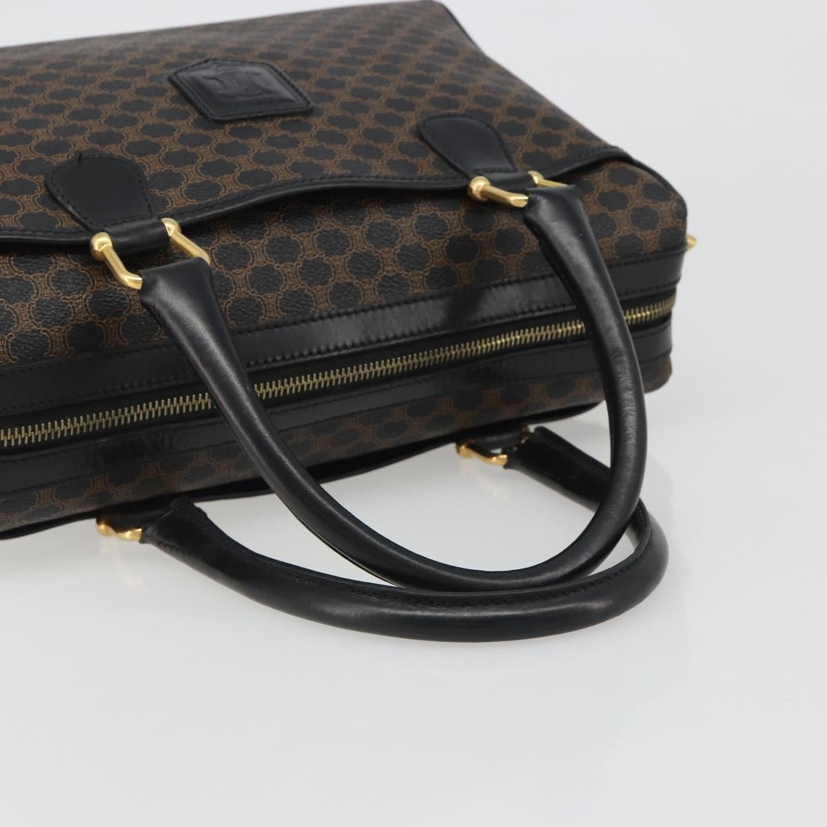CELINE Macadam Canvas Boston Bag PVC Leather Black Gold Auth am11939V