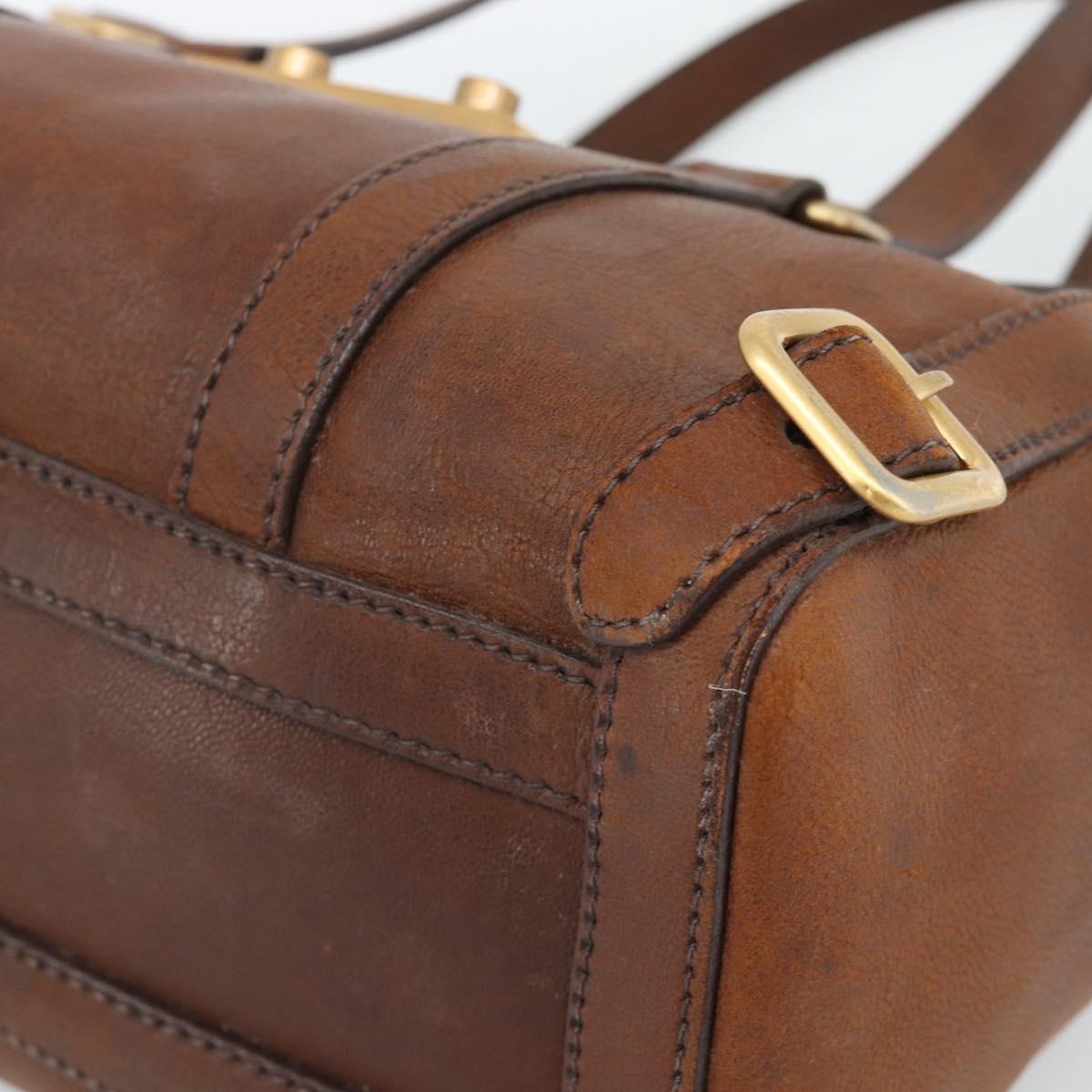 PRADA Ready Lock Tote Bag Leather Brown Gold Auth am11940V