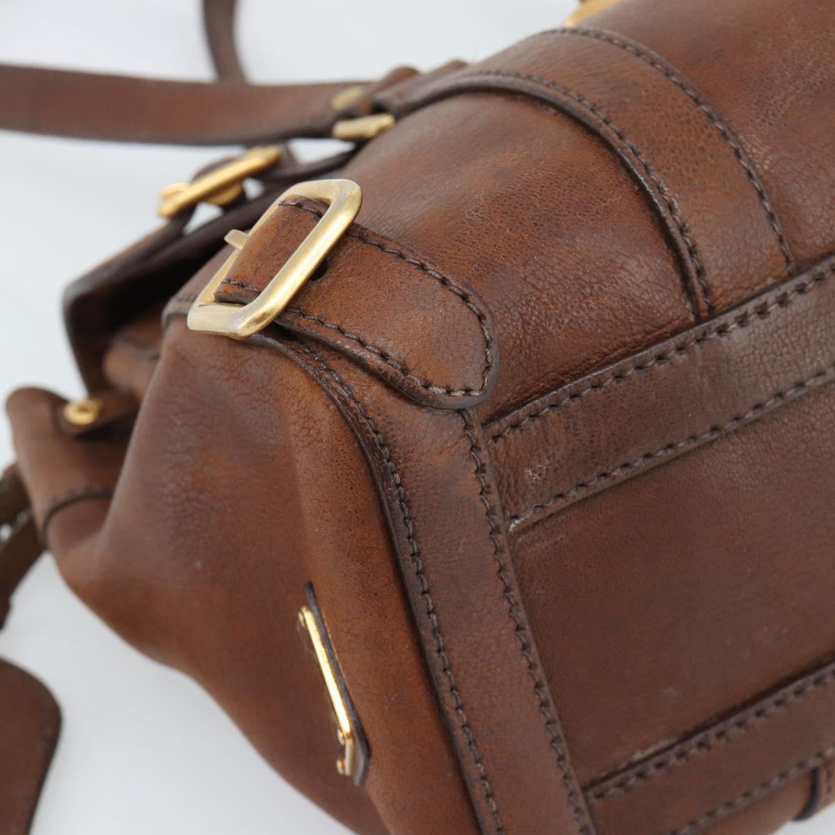 PRADA Ready Lock Tote Bag Leather Brown Gold Auth am11940V