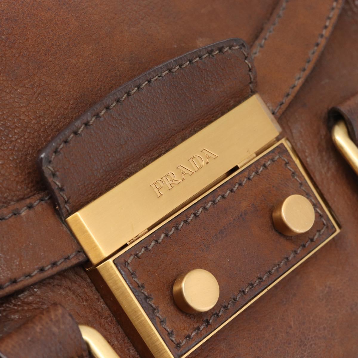 PRADA Ready Lock Tote Bag Leather Brown Gold Auth am11940V