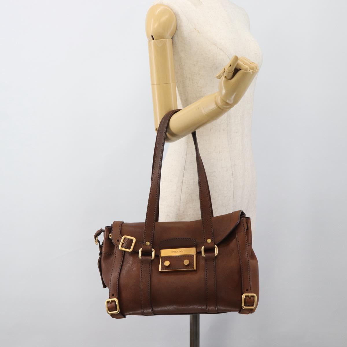 PRADA Ready Lock Tote Bag Leather Brown Gold Auth am11940V