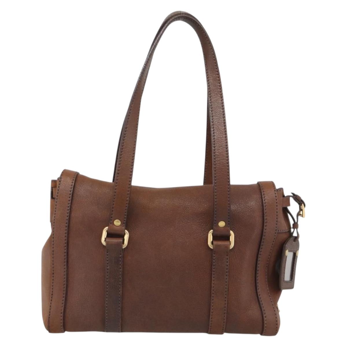 PRADA Ready Lock Tote Bag Leather Brown Gold Auth am11940V