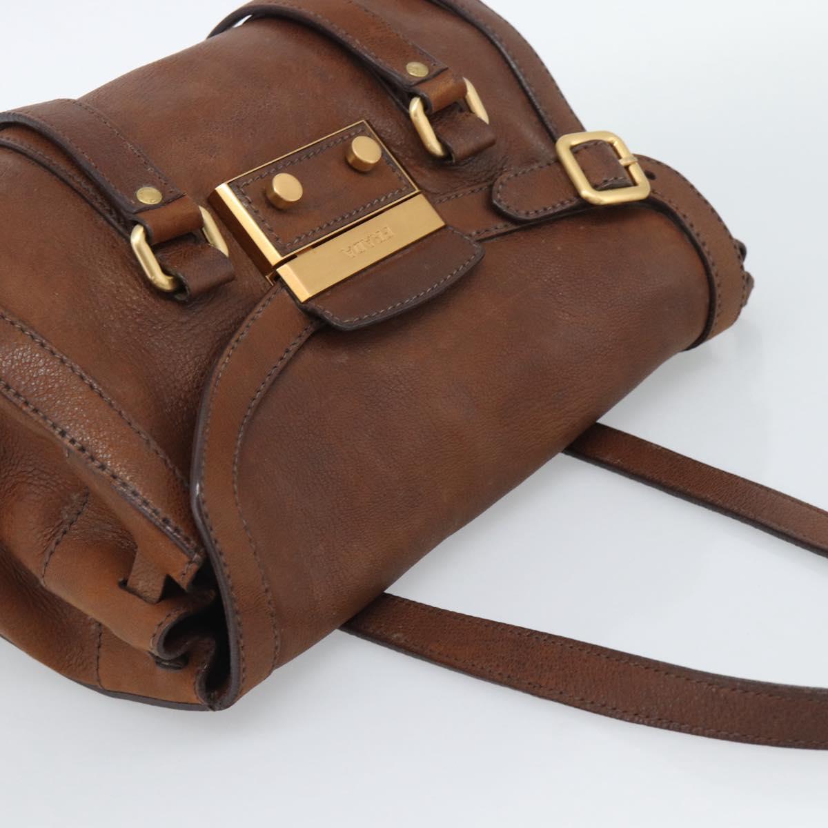PRADA Ready Lock Tote Bag Leather Brown Gold Auth am11940V